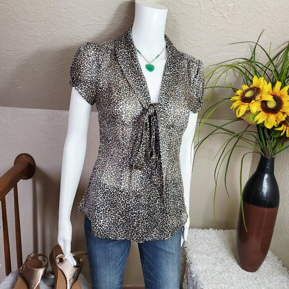 White House Black Market sheer leopard print top - Picture 3 of 7